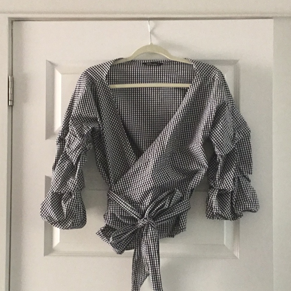 Simplee Checkered Wrap Blouse